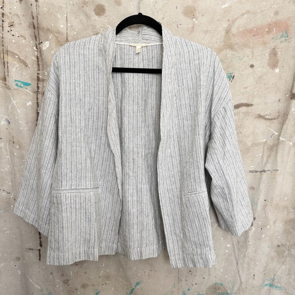 Eileen Fisher Organic Linen-Cotton Blend Ticking Stripe Jacket - Picture 3 of 6